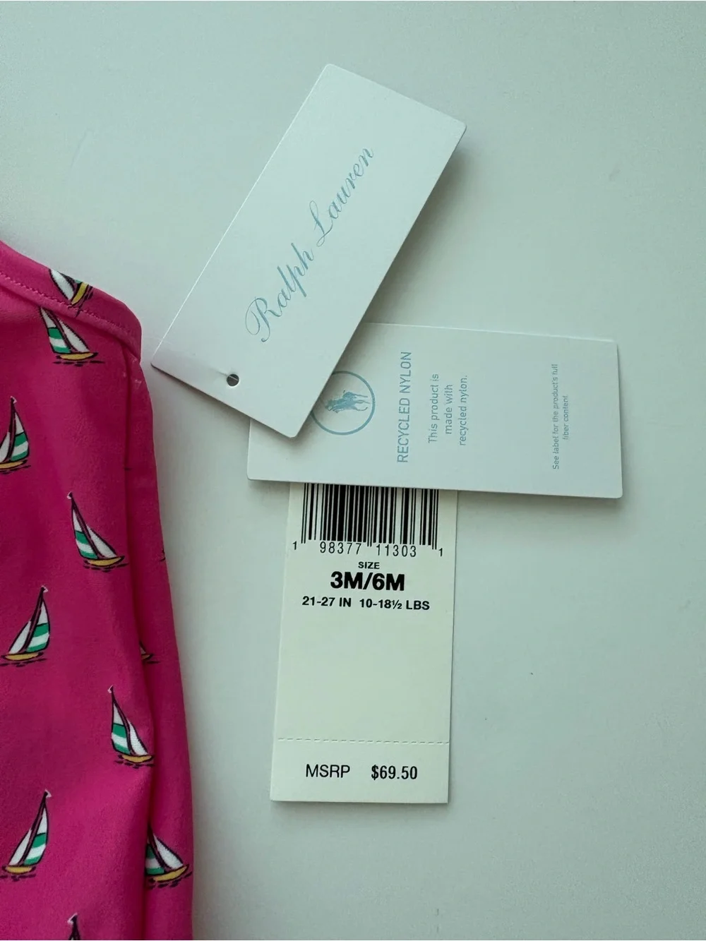 Ralph Lauren Baby Girls Sailboat One Piece Swimsuit Pink NWT Size 3M/6M